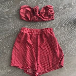 Two Piece Nasty Gal Set RED POLKA DOTS